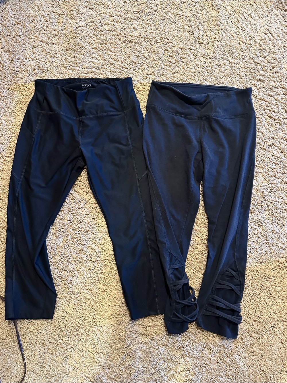 VOGO Athletica Black Capris with Strappy Hem Detail